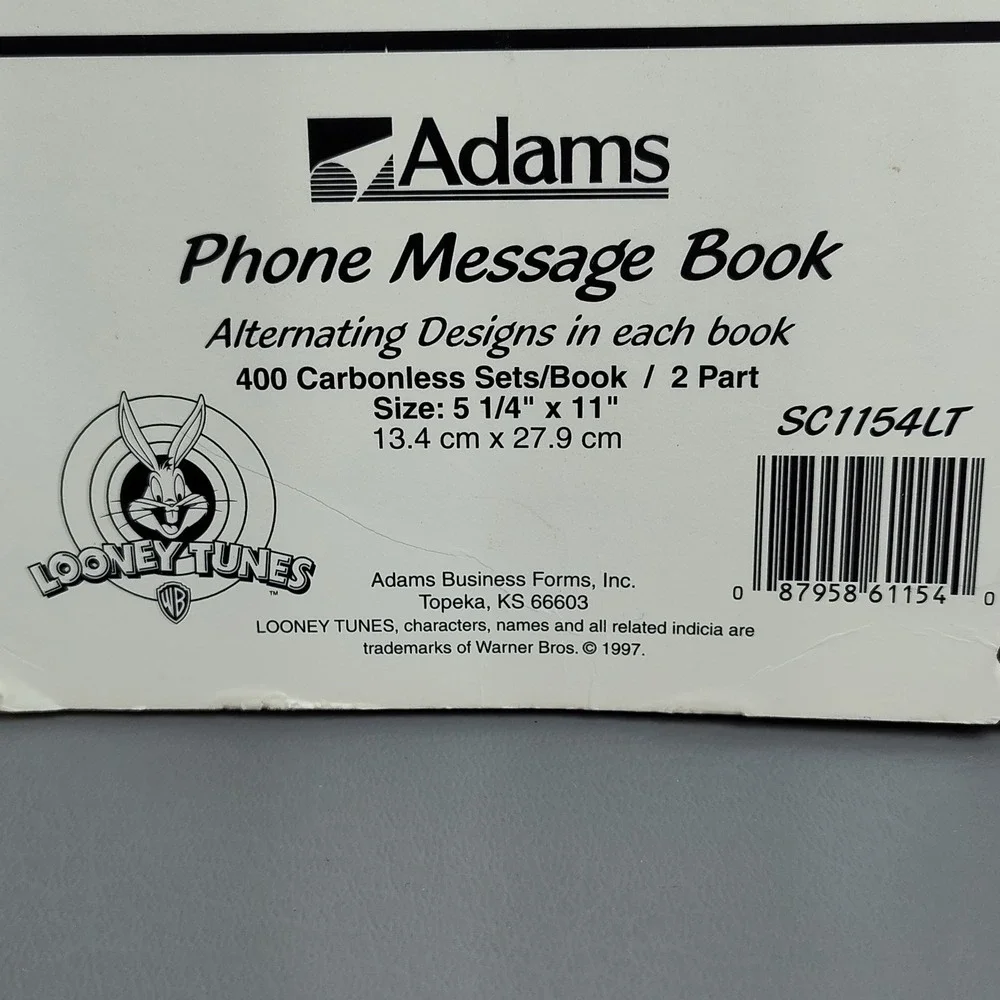 Vintage Looney Tunes Taz Phone Message Book 1997 Carbon Paper‎ Tasmanian Devil